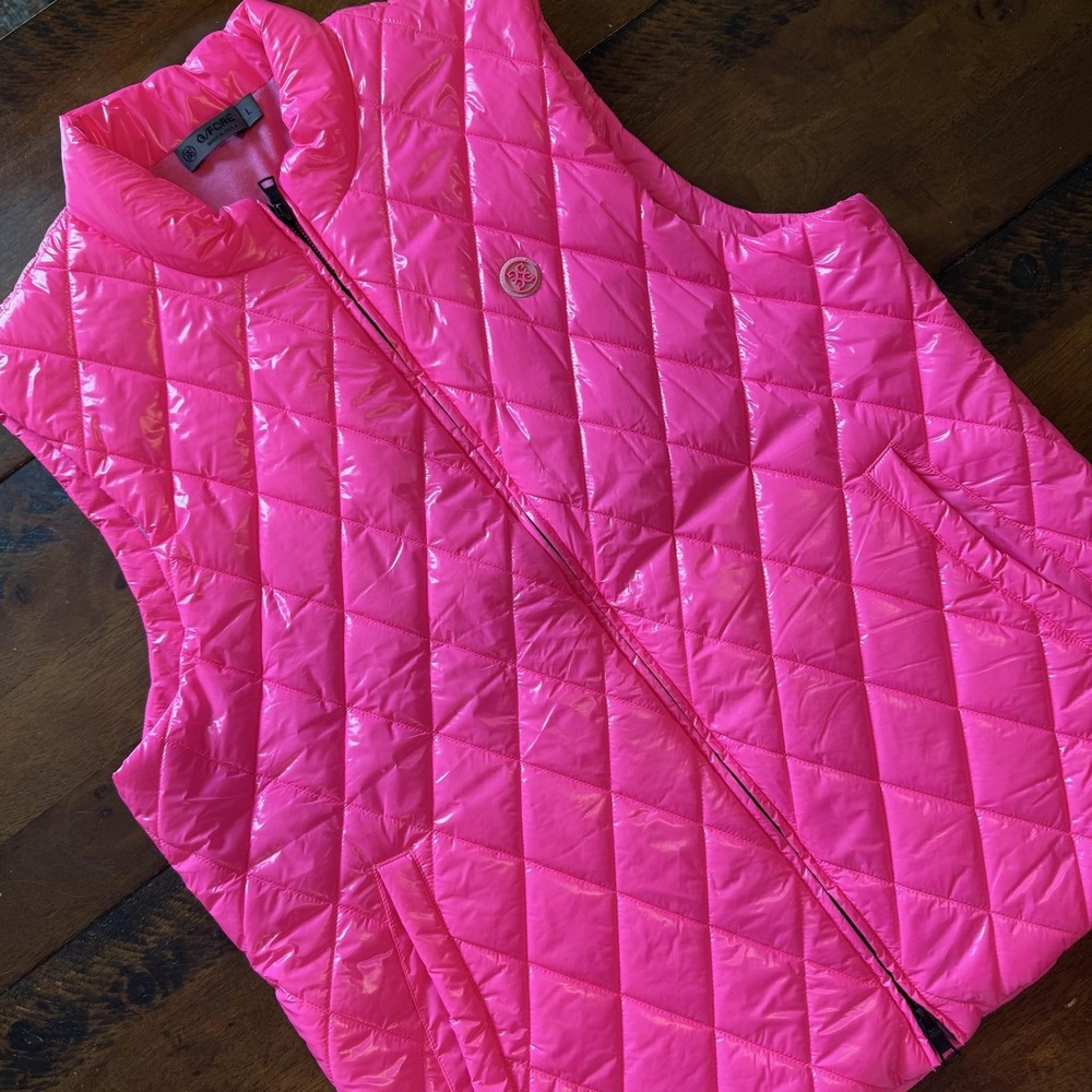 G/FORE Men's Pink Quilted Wool Lined Full Zip Golf Vest G4MS23O50 Large